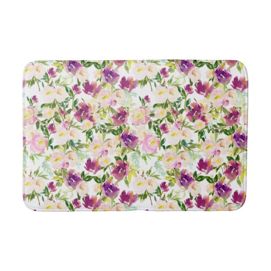 Girly Pink Peach Paarse Burgundy Waterverf Floral Badmat (Voorkant)