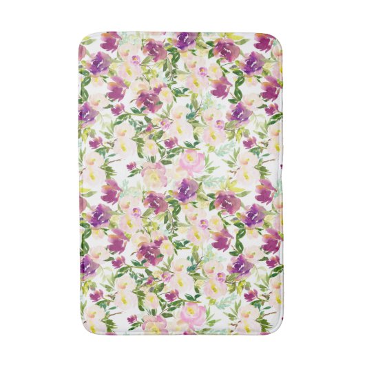 Girly Pink Peach Paarse Burgundy Waterverf Floral Badmat (Voorkant Verticaal)
