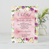 Girly Pink Peach Paarse Burgundy Waterverf Floral Kaart (Staand voorkant)