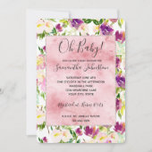 Girly Pink Peach Paarse Burgundy Waterverf Floral Kaart (Voorkant)