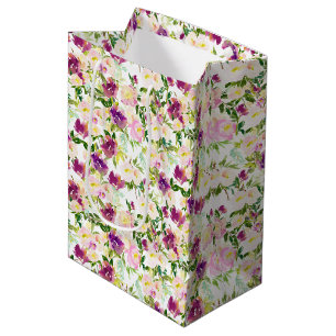 Girly Pink Peach Paarse Burgundy Waterverf Floral Medium Cadeauzakje
