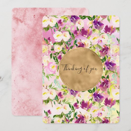 Girly Pink Peach Paarse Waterverf Bloemen (Voorkant / Achterkant)