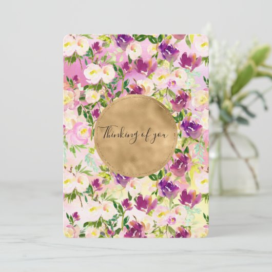 Girly Pink Peach Paarse Waterverf Bloemen (Staand voorkant)