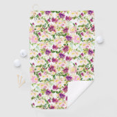 Girly Pink Peach Paarse Waterverf Bloemen Golfhanddoek (Insitu)