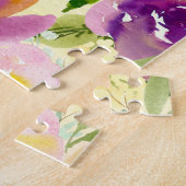 Girly Pink Peach Paarse Waterverf Bloemen Legpuzzel (Zijkant)