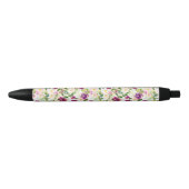 Girly Pink Peach Paarse Waterverf Bloemen Zwarte Inkt Pen (Voorkant)