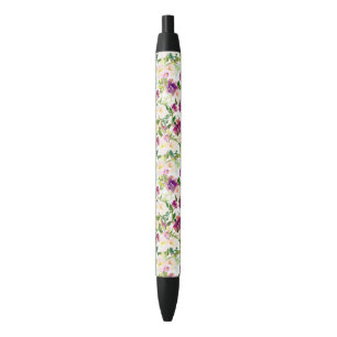 Girly Pink Peach Paarse Waterverf Bloemen Zwarte Inkt Pen