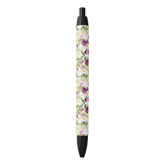 Girly Pink Peach Paarse Waterverf Bloemen Zwarte Inkt Pen (Voorkant Verticaal)