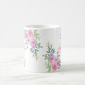 Girly Pink Peach Waterverf Rozen Initiaal Monogram Koffiemok (Center)