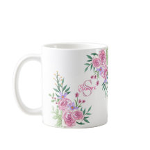 Girly Pink Peach Waterverf Rozen Initiaal Monogram