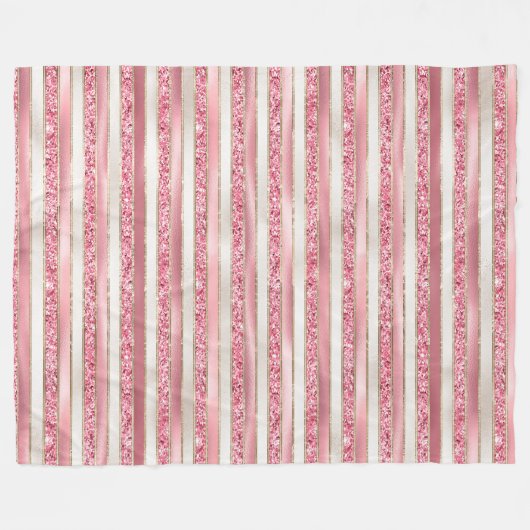 Girly Pink Pearl Glitter Stripes Fleece Deken (Voorkant (Horizontaal))