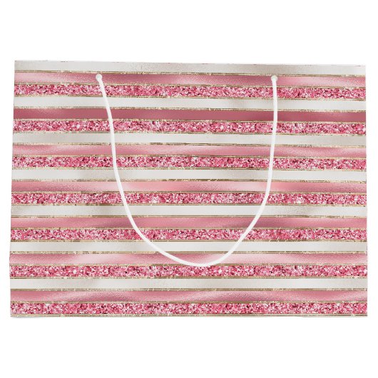 Girly Pink Pearl Glitter Stripes Groot Cadeauzakje (Achterkant)