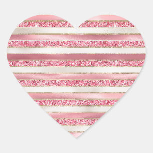 Girly Pink Pearl Glitter Stripes Hart Sticker