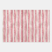 Girly Pink Pearl Glitter Stripes Inpakpapier Vel (Voorkant 2)