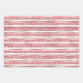 Girly Pink Pearl Glitter Stripes Inpakpapier Vel (Voorkant)