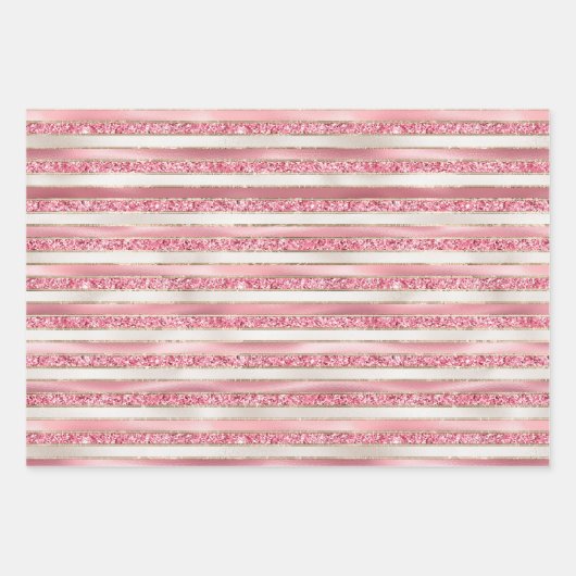 Girly Pink Pearl Glitter Stripes Inpakpapier Vel (Voorkant)