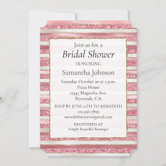 Girly Pink Pearl Glitter Stripes Kaart (Voorkant)