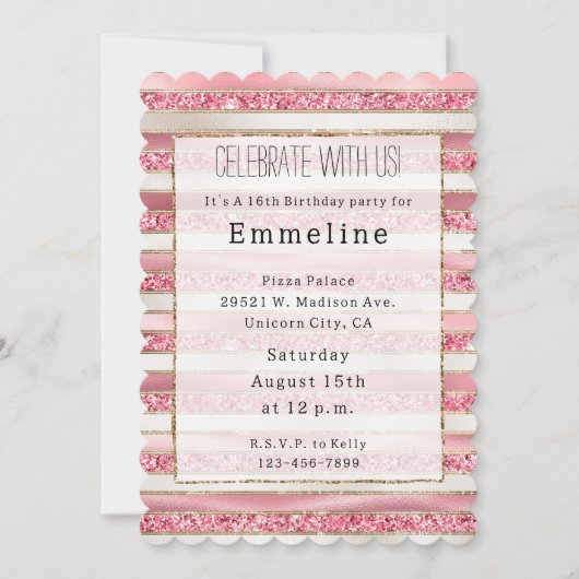 Girly Pink Pearl Glitter Stripes Kaart (Voorkant)