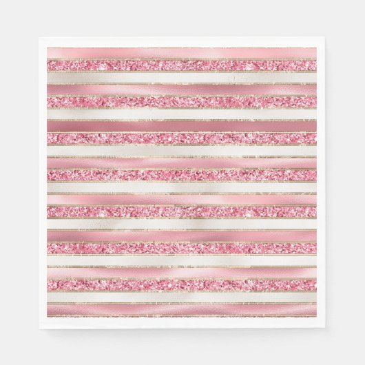 Girly Pink Pearl Glitter Stripes Servet (Voorkant)