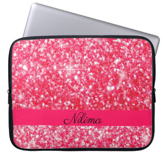 Girly Pink Personalised name trendy valsglitter Laptop Sleeve