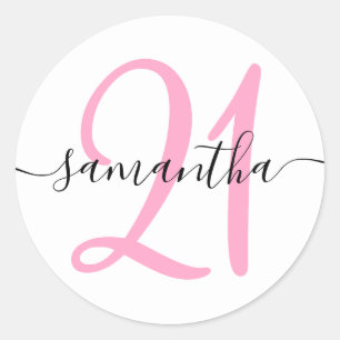 Girly Pink Personalized 21 Ronde Sticker
