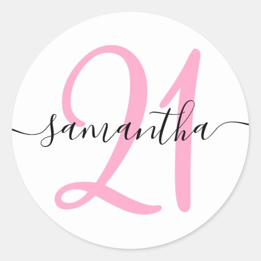 Girly Pink Personalized 21 Ronde Sticker (Voorkant)