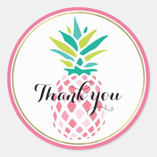 Girly Pink Pineapple Ronde Sticker (Voorkant)