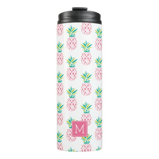 Girly Pink Pineapples Monogrammed Thermosbeker (Voorkant)