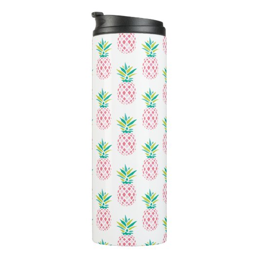 Girly Pink Pineapples Monogrammed Thermosbeker (Geroteerd rechts)