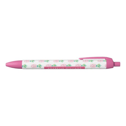 Girly Pink Pineapples Patroon Zwarte Inkt Pen (Bovenkant)