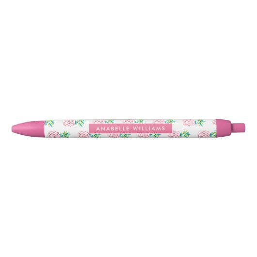 Girly Pink Pineapples Patroon Zwarte Inkt Pen (Voorkant)