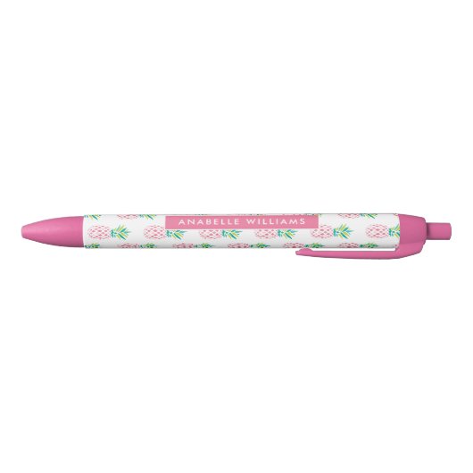 Girly Pink Pineapples Patroon Zwarte Inkt Pen (Bodem)
