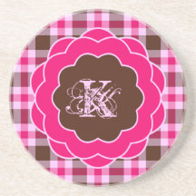 Girly Pink Plaid Monogram Scalloped Lijst