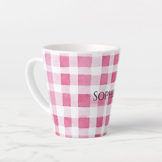 Girly Pink Plaid Stripes Birthday Latte Mok (Linkerhoek)