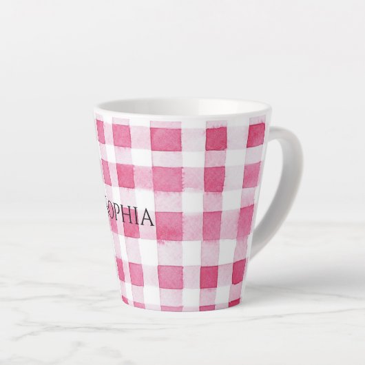 Girly Pink Plaid Stripes Birthday Latte Mok (Rechterhoek)