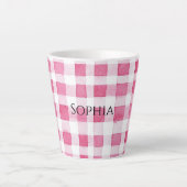 Girly Pink Plaid Stripes Birthday Latte Mok (Voorkant)