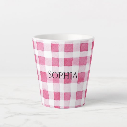 Girly Pink Plaid Stripes Birthday Latte Mok (Voorkant)