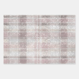 Girly Pink Plaid Stripes Sparkle Inpakpapier Vel