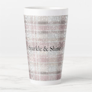 Girly Pink Plaid Stripes Sparkle Latte Mok