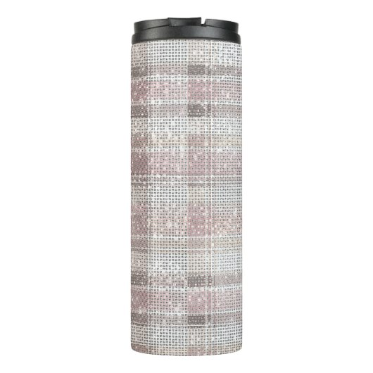 Girly Pink Plaid Stripes Sparkle Thermosbeker (Achterkant)