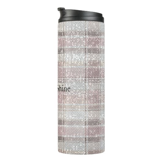 Girly Pink Plaid Stripes Sparkle Thermosbeker (Geroteerd rechts)