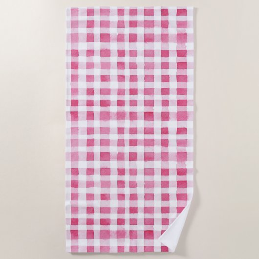 Girly Pink Plaid Stripes Strandlaken (Voorkant)