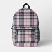 Girly Pink Plaid Tartan Controleer Monogram Initia Bedrukte Rugzak (Voorkant)