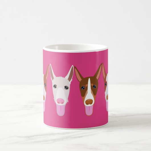 Girly Pink Podenco Dog Cartoon faces Koffiemok (Center)