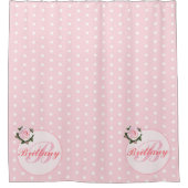 Girly Pink Polka Dot Flower Monogrammed Bath Douchegordijn (Voorkant)