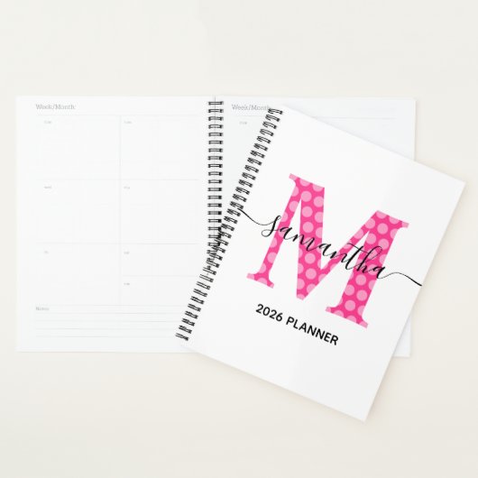 Girly Pink Polka Dot Monogram Planner (Display)