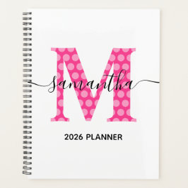 Girly Pink Polka Dot Monogram Planner