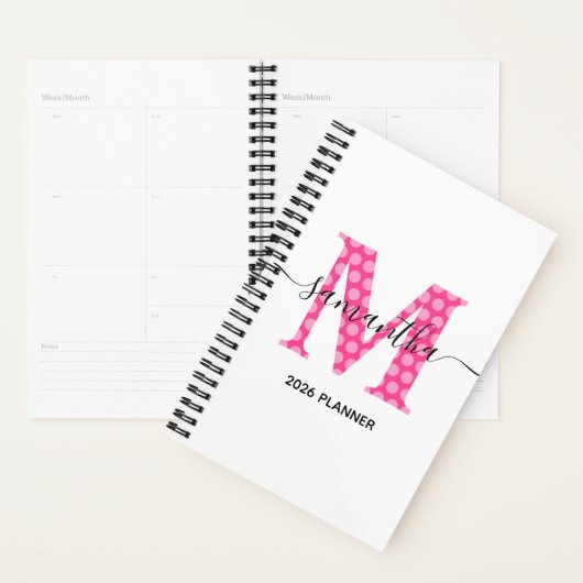 Girly Pink Polka Dot Monogram Planner (Display)