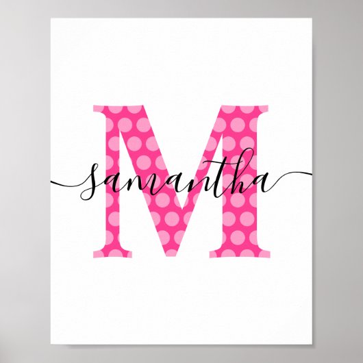 Girly Pink Polka Dot Monogram Poster (Voorkant)