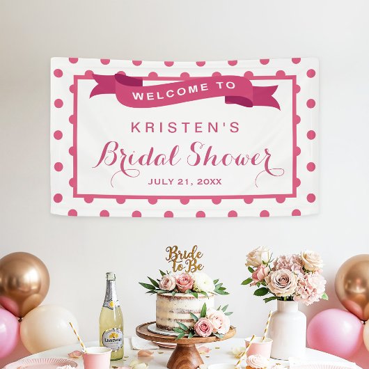 Girly Pink Polka Dots Ribbon Vrijgezellenfeest Spandoek
